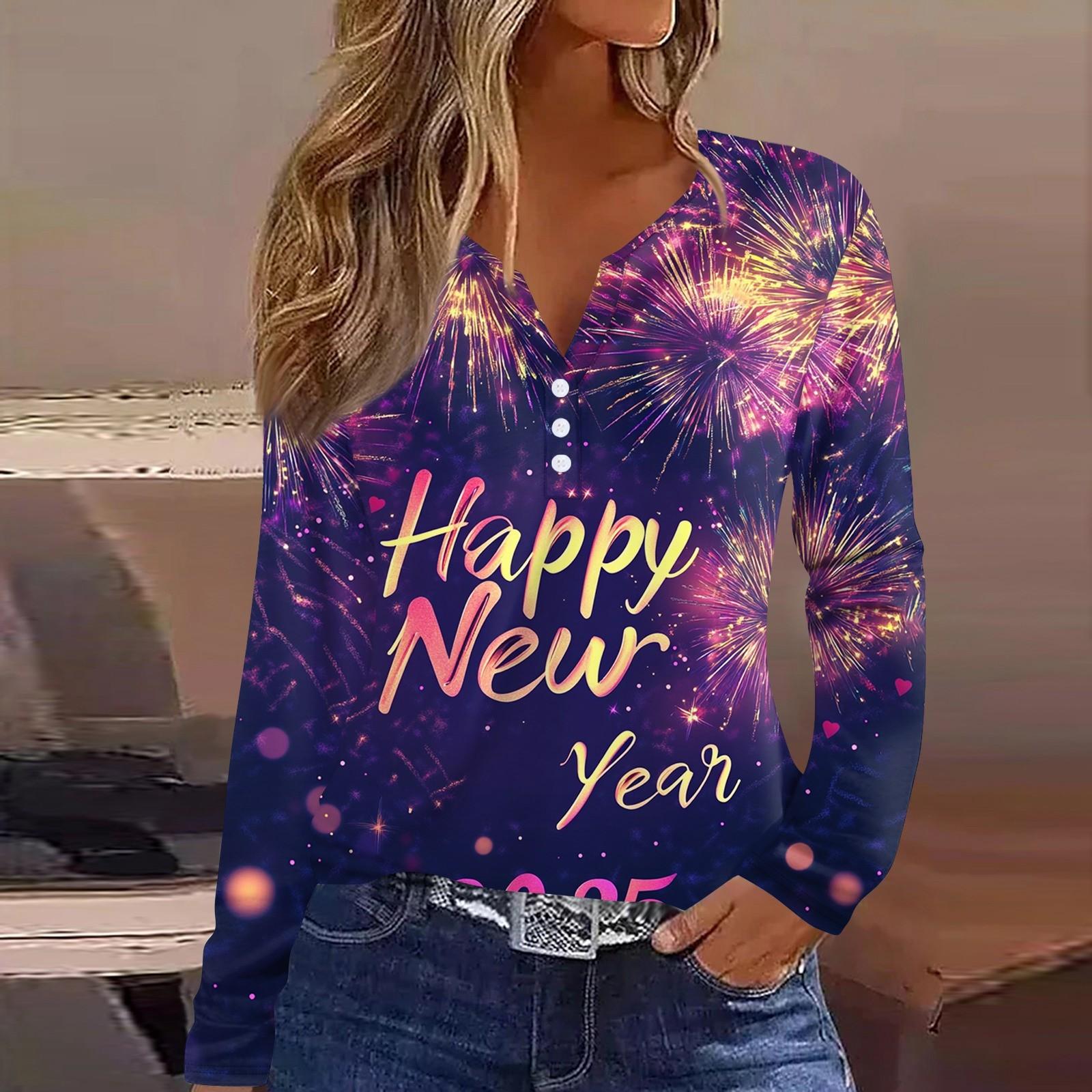 

Жіноча футболка з принтом і ґудзиками, з довгим рукавом, щоденна мода на вихідні, базовий V-подібний виріз, звичайний топ XXL