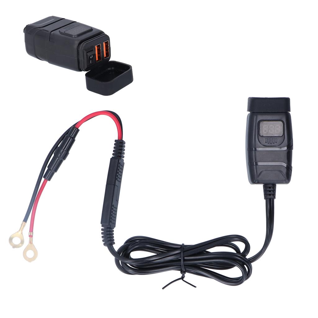 Motorcycle Charger QC3.0 Dual USB Waterproof Power Supply Adapter with Voltmeter On Off Switch