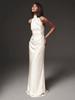 White satin neck halter dress, high neck waist and thin temperament French long dress