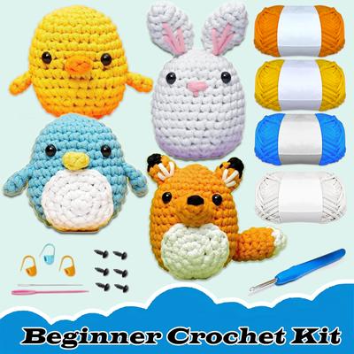 Kit de crochet pour enfants débutants, fil à tricoter en coton, aiguilles, crochet, ensemble d'outils de tricot, bricolage animalier pour débutants