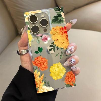 Clear Square Back Tube Case Protection For iPhone 14 Pro Max 12 11 15 Plus 16 ProMax 13 Anti-Oxygen,Champagne Roses Pattern Casing