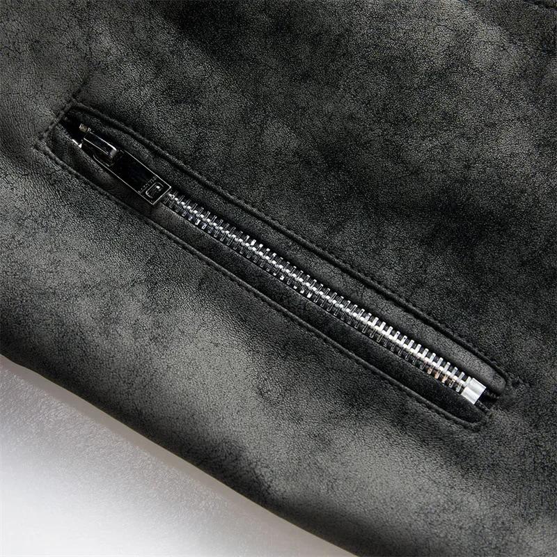 Men's Fleece Lined Leather Jacket Motorcycle Coat Autumn Winter Loose Casual Coats