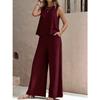 Women's Sleeveless Vest and Trousers Two Piece Set Solid Color Two Piece Round Neck Top Pants Suit Casual Set Vacation