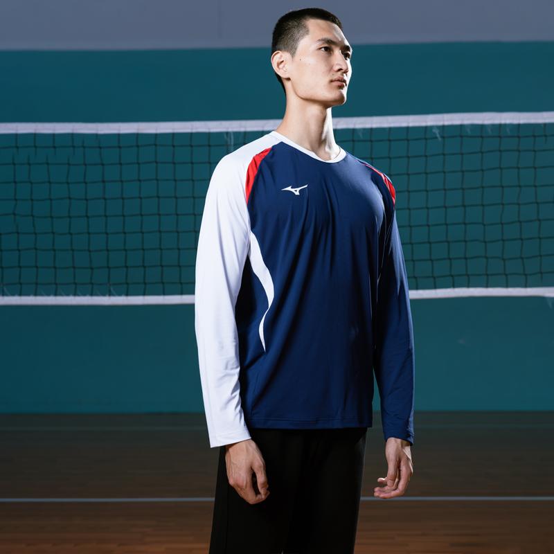 Mizuno Atmungsaktives Schnelltrocknendes Pullover Langarm Badmintonshirt Unisex Oberteile Blau Rot Weiß C2CA43Z128