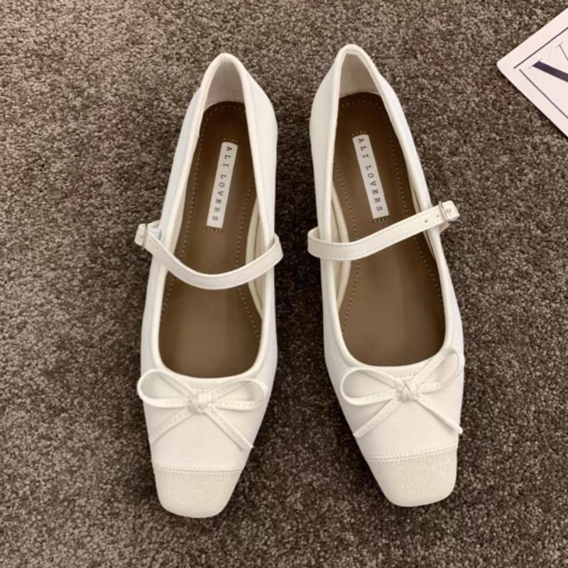 

Модная женская обувь на плоской подошве Весна Новые Туфли с квадратным носком и мелким вырезом, с бантом-бабочкой, на мягкой подошве, противоскользящие, износостойкие, одинарные туфли 40 белый