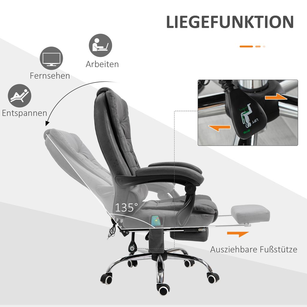 Office Chair with Massage Function, Ergonomic, 65x160x104cm, Grey