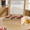 Wooden Tea Bag Organizer Box 9 Compartments Storage Teabag Holder Container with Transparent Lid for Countertop Tea