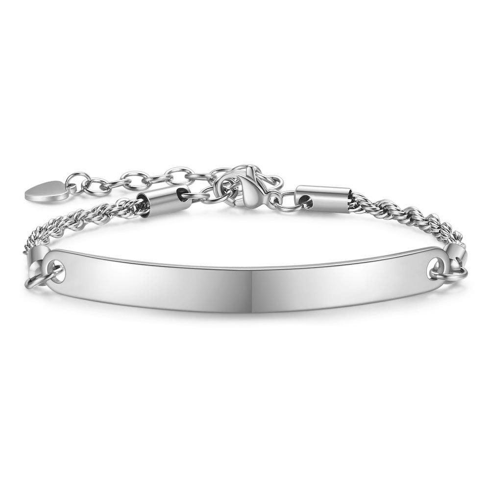 Trendy Stainless Steel Curved Plate Cylindrical Bracelet with Laser Engraved Logo, 5MM Wide, Women's Accessory