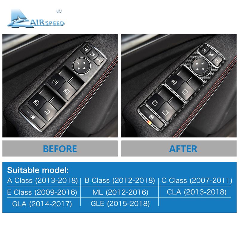Real Carbon Fiber Car Window Switch Trim Cover For Mercedes Benz W204 GLA X156 CLA C117 A W176 B W246 Class W212 W218 X204