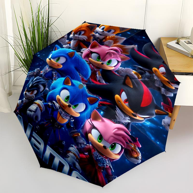 Custom Name Sonic Theme Automatic Umbrella, Lightweight & Portable, 8 Rib, Perfect for Outdoor Travel, Birthdays, Christmas, Gifts.