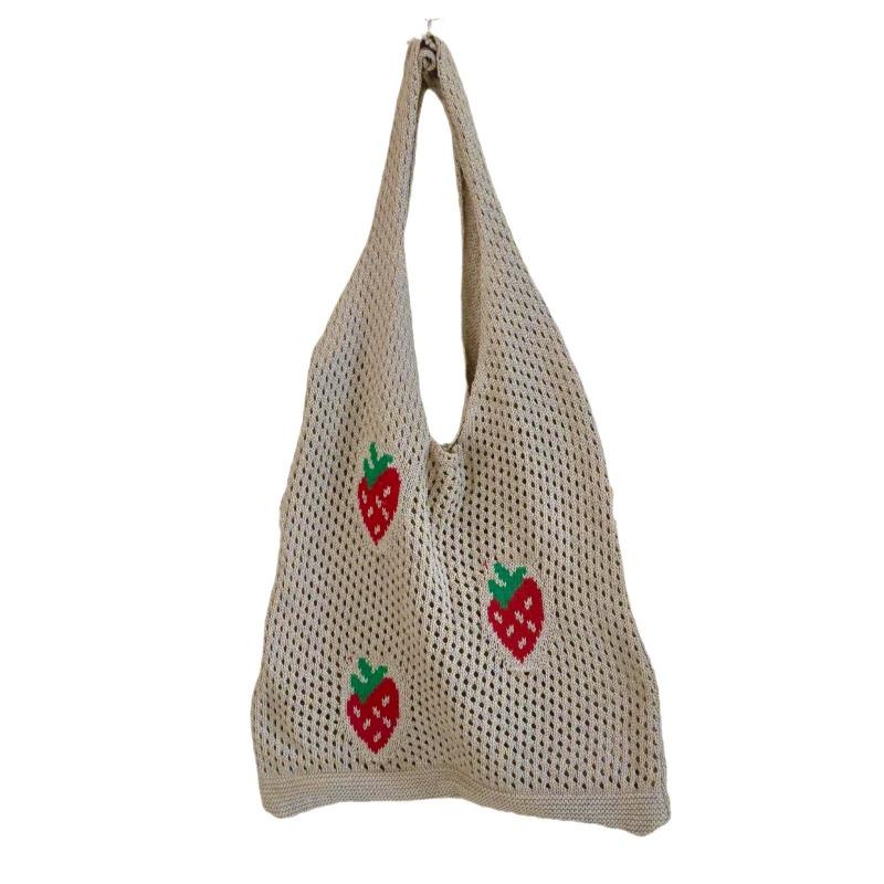 New Bag Japanese and Korean Tote Bag Strawberry Bag Knitted Bag Hollow Bag Beach Bag Woven Bag
