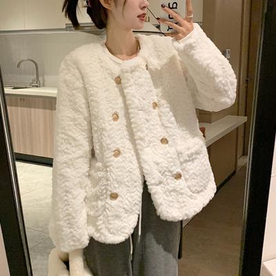 Soft and Waxy Little Fragrant Lambswool Coat for Women Autumn and Winter Short Thickened Plush Temperament Top