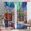 2pcs,2D Plane Printing Curtains Roller Blinds Christmas Village Aurora Sleigh_a Polyester Fabric (without Rod) Versatile All Use