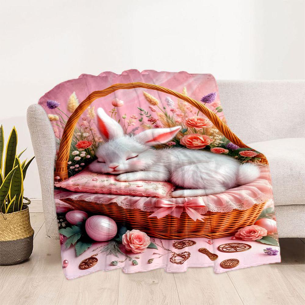 Easter Eggs And Bunnies Blanket,Suitable for Sofas, Offices, Travel, Living Rooms, Gifts To Relatives and Friends, Blanket,Suitable for All Seasons.