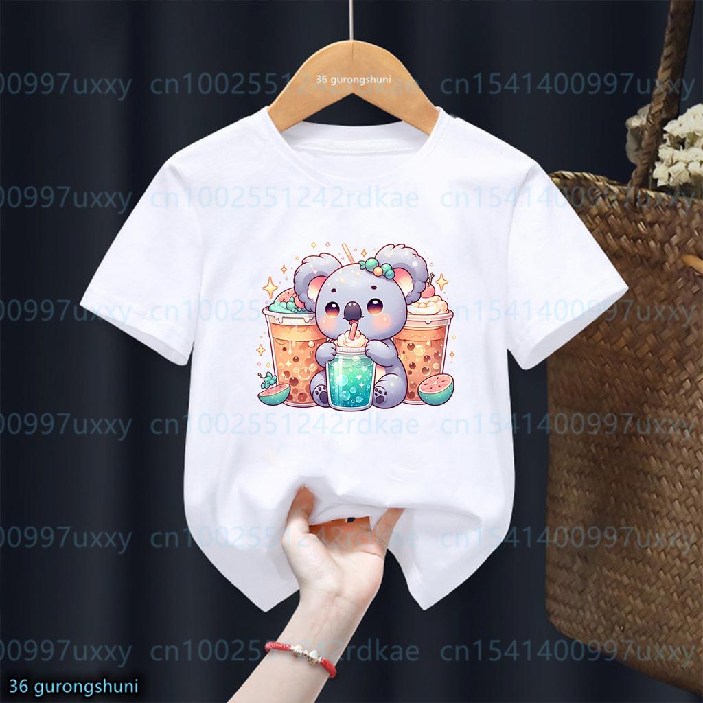 Fashion New Girls T-Shirt Cute Watercolor Koala Animal Print Toddler T Shirt Fashion Cute Baby Shirt Summer Kids Short Sleeved Shirt Top