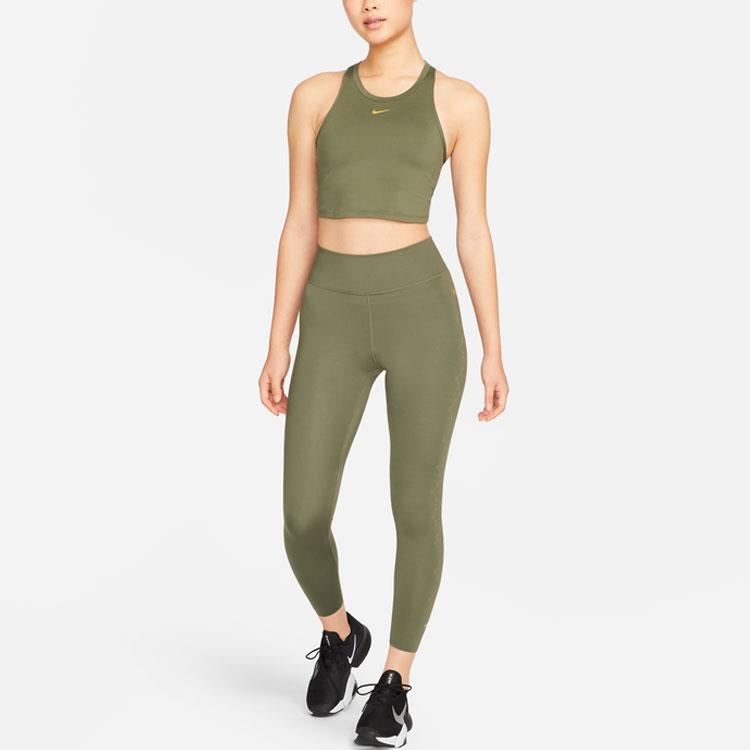 Nike Dri-FIT Patterned Side Print Sports Training Quick-Dry Fitness Leggings Women Bottoms Olive-Green DM7259-222