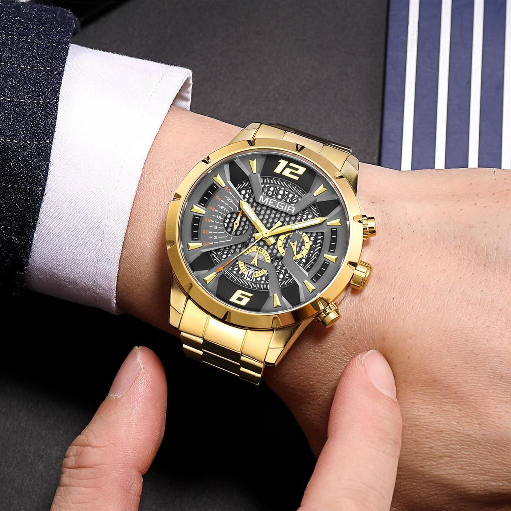 MEGIR Fashion Men's Watches Waterproof Stainless Steel Business Casual Wristwatch with Chronograph Male Clock Reloj Hombre 2221