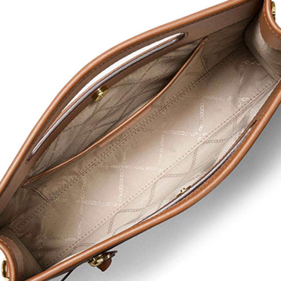 Michael Kors MK Jane Solid Color Zipper Fashion Simple Leather Clutch Coin Purse Commuter Tote Bag Large Women Handbags Brown 30T1GJBC3L-LUGGAGE