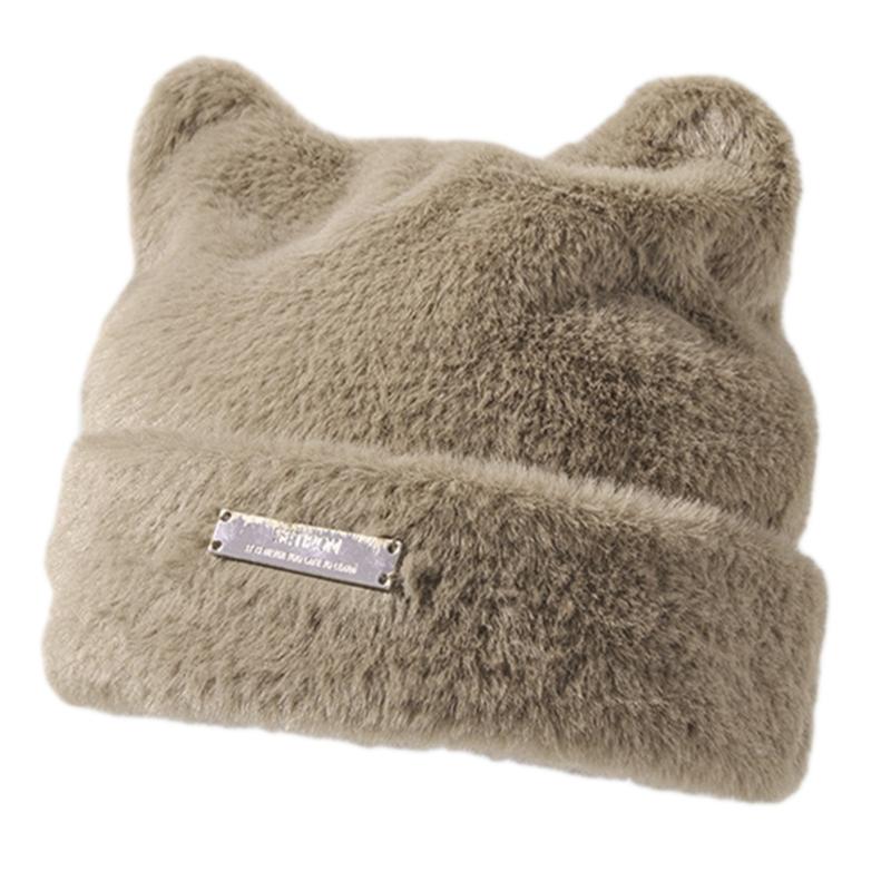 

Winter Cute Cat Ear Plush Hat Warm Beanie Winter Pullover Cap for Womens Girls хакі