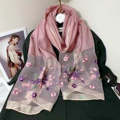 Damenschal aus bestickter Begonie-Imitationsseide – Eleganter, perlenbesetzter Schal für Herbst und Winter