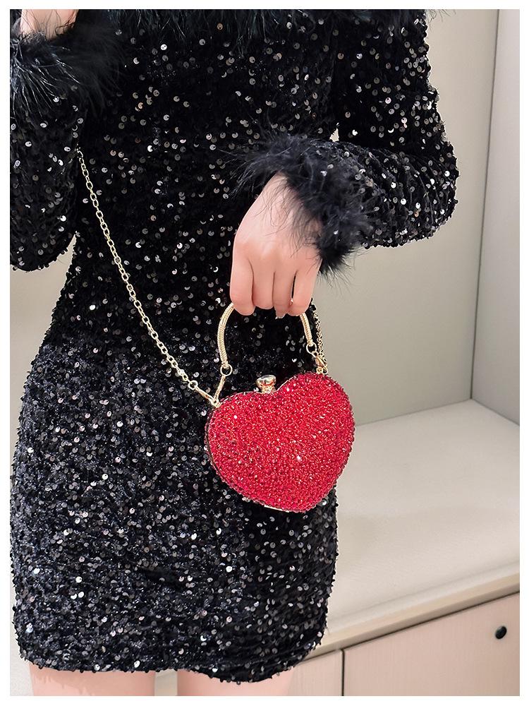 Luxury Diamond Heart Shape Clutch Evening Bag Shiny Crystal Handbag Wedding Dress Party Top-Handle Shoulder Bag Rhinestone