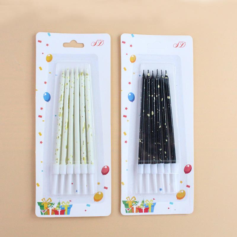 New 6-piece Suction Card Cake Candles Black Gold and Platinum Creative Romantic Party Decoration Birthday Pencil Candles