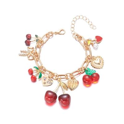 Multipurpose Cherry Jewelry Bracelet Adjustable Alloy Chain With Resin Charm Fashion Accessory for Various Occasion