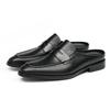 Fashion Closed Toe Half Shoes for Men Black Mules Slippers Slip On Genuine Cowhide Leather Hollow Out Flat Sandals Man Summer 2025