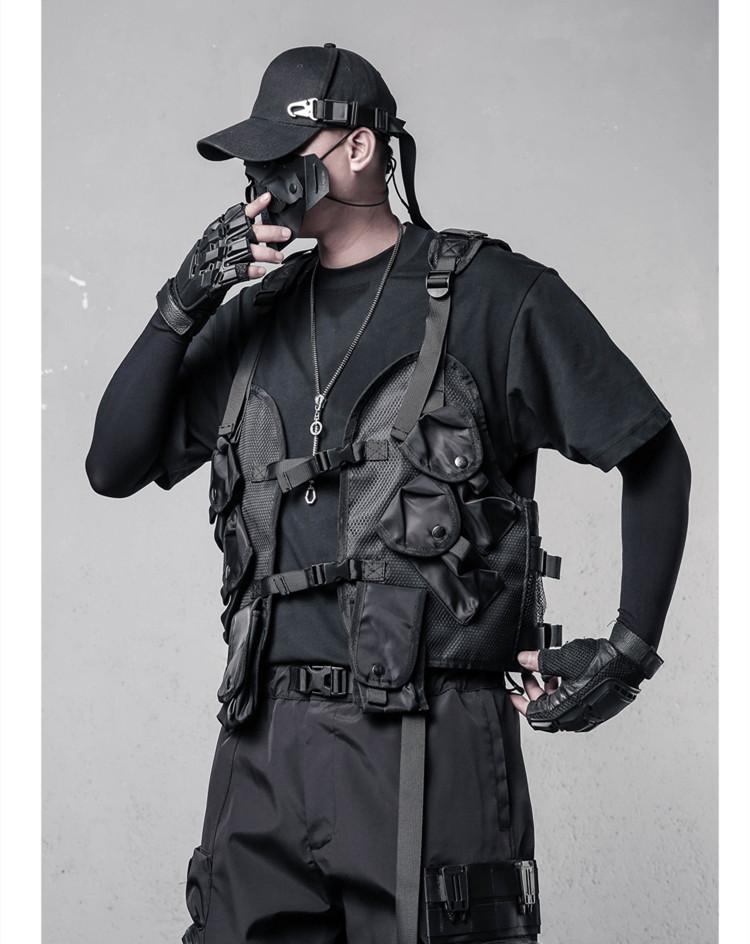Gilet tattico funzionale impermeabile da esterno con tasche cargo da uomo e donna, stile techwear, senza maniche
