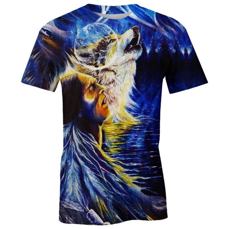 Men's 3D Printed T-Shirt Short Animal Wolf Print Sleeve O-Neck Pullover casual top
