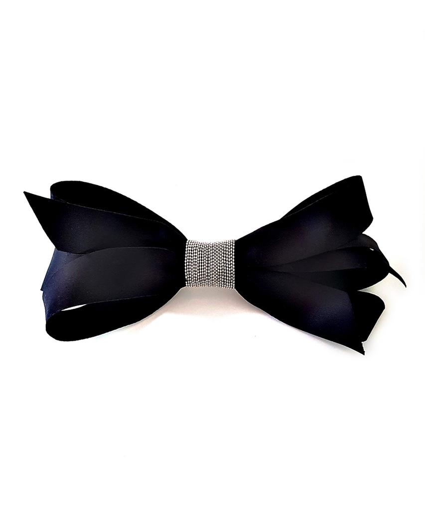 Racoha Layered Black Big Ribbon Hairpin