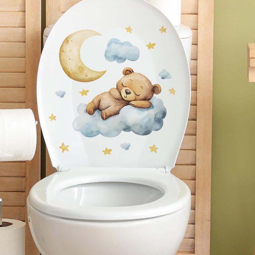 Cartoon Bear Moon Cloud Stars Wall Sticker Self-Adhesive Removable Hallway Dorm Home Decor