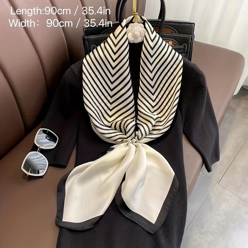 Simple Striped Shawl Soft Satin Square Scarf Elegant Bandana Imitation Silk Head Wrap Classic Sunscreen Travel Beach Towel