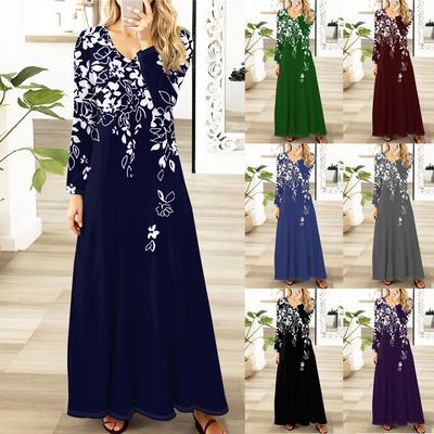 Women's Casual Fashion Long Sleeve Graphic Printed Vintage Long Dresses Fall