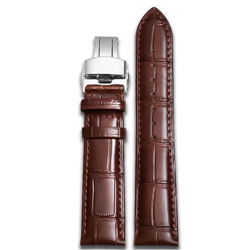 Genuine Leather Bamboo Pattern Watch Strap with Double-Fold Butterfly Buckle, High-End Boxed, Waterproof, Durable, Available In 20mm and 22mm