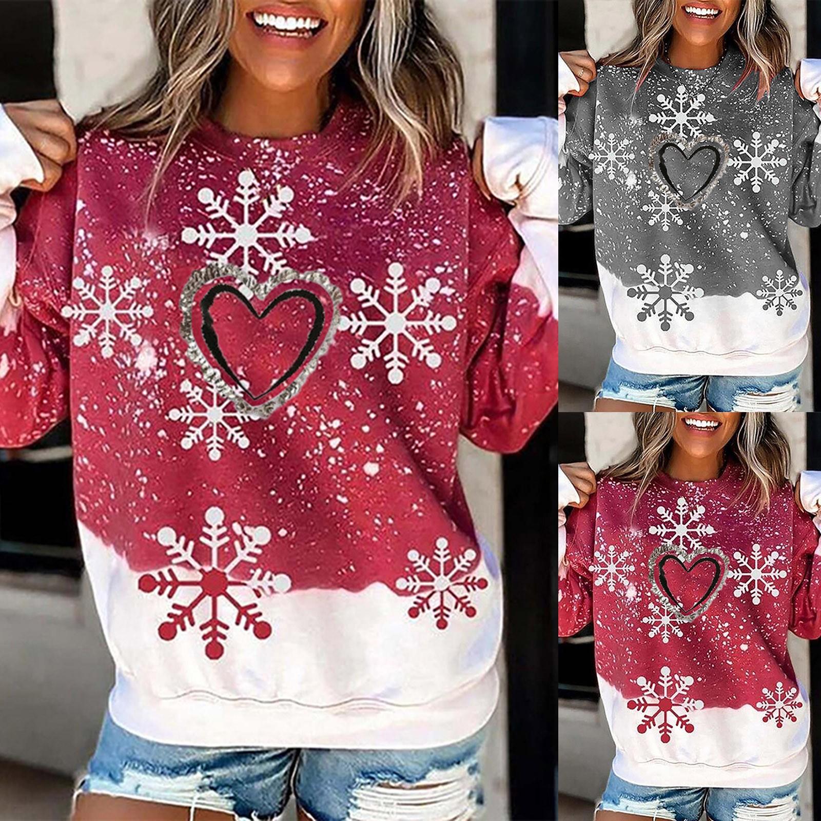 

Женская повседневная свободная толстовка с круглым вырезом и длинным рукавом с рождественским принтом любви