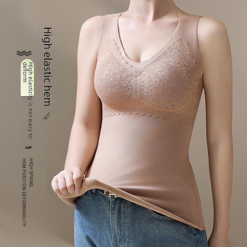 German Velvet Self-Heating Thermal Vest with Chest Pad - Silk Cashmere, Double-Sided, Thickened for Warmth