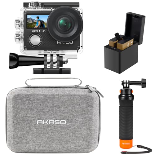 

AKASO Brave4 Action Camera, 4K 30FPS, Dual Screen, EIS Image Stabilization, 40M Waterproof, Underwater Camera, HDMI Output, Compact, with Floating Han
