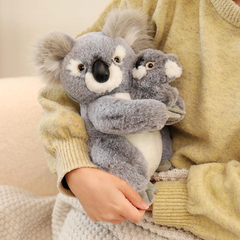 27Cm Grey Mother-Child Koala Plush Toy Stuffed Simulation Animal Doll Cute Plushie Birthday Present