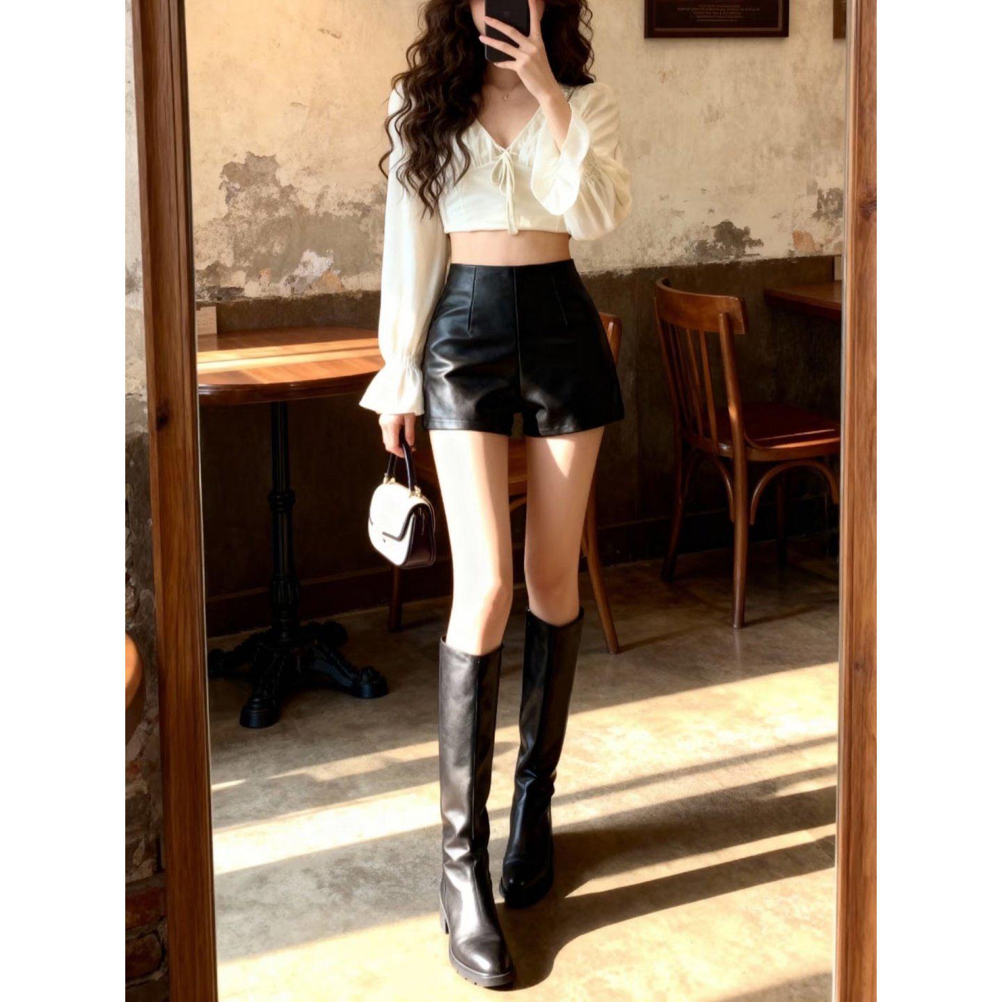 Plus Size Women s Black PU High-Waisted Hip-Hugging Bootcut Pants for Spring and Autumn 5XL