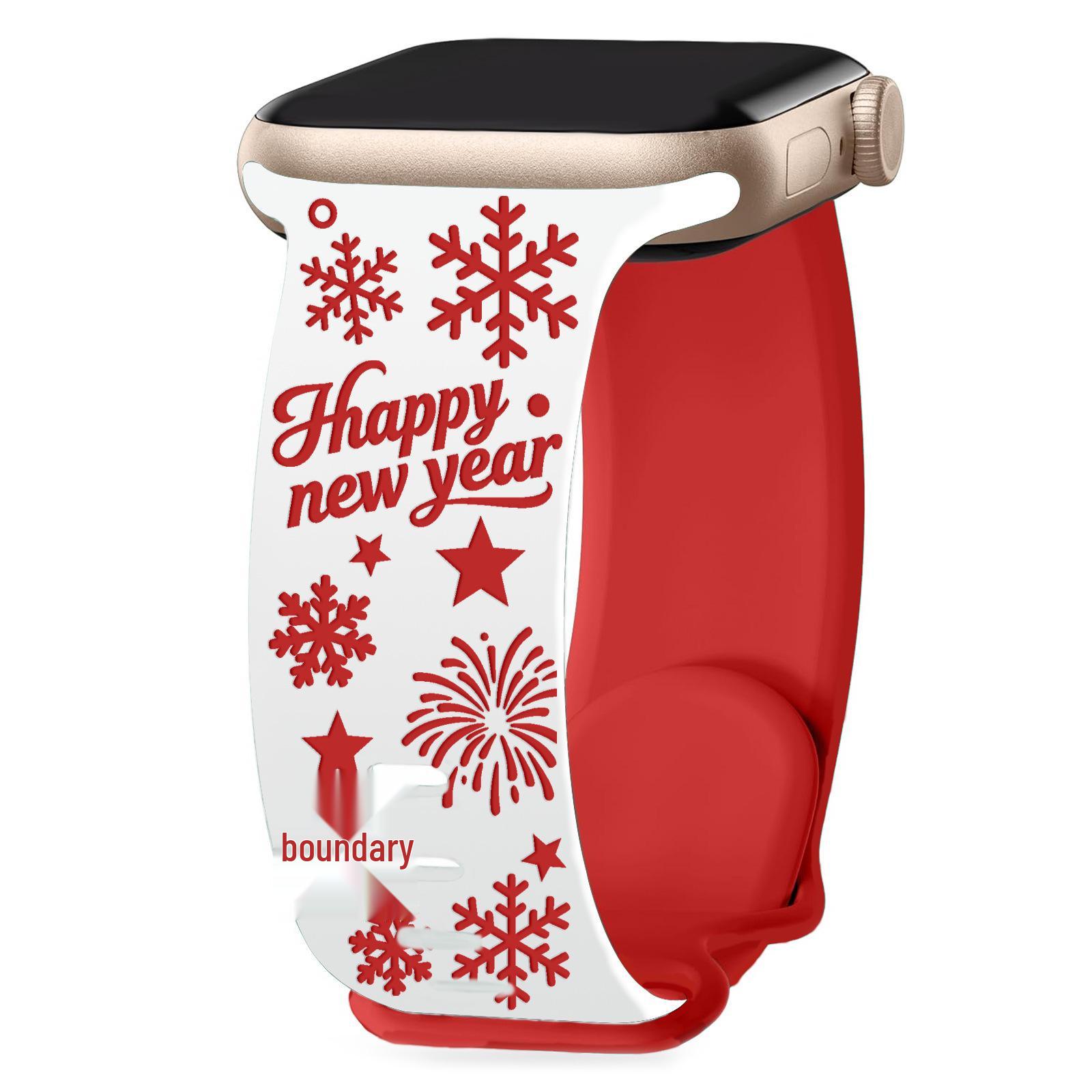 Two-Tone Fireworks Engraved Silicone Strap for Apple iWatch Series 8-11 42/44/45/46/49mm