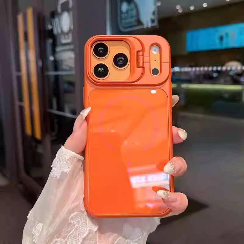 

iPhone 17 Pro Max Magnetic Mirror Holder, Drop-Proof Protective Glass Case iPhone 14 Pro Max помаранчевий