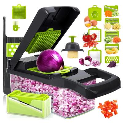 12/22 In 1 Multifunctional Vegetable Cutter Manual Food Chopper Potato Shredder Vegetable Slicer with Container Kitchen Gadget