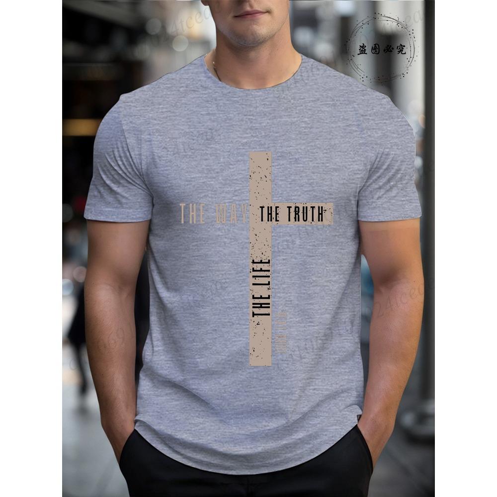 Mens Jesus Is King T-Shirts,The Way The Truth The Life Tops,Bible Verse Jesus Shirt,Mens Christian T-Shirt,Cross Vintage Tees