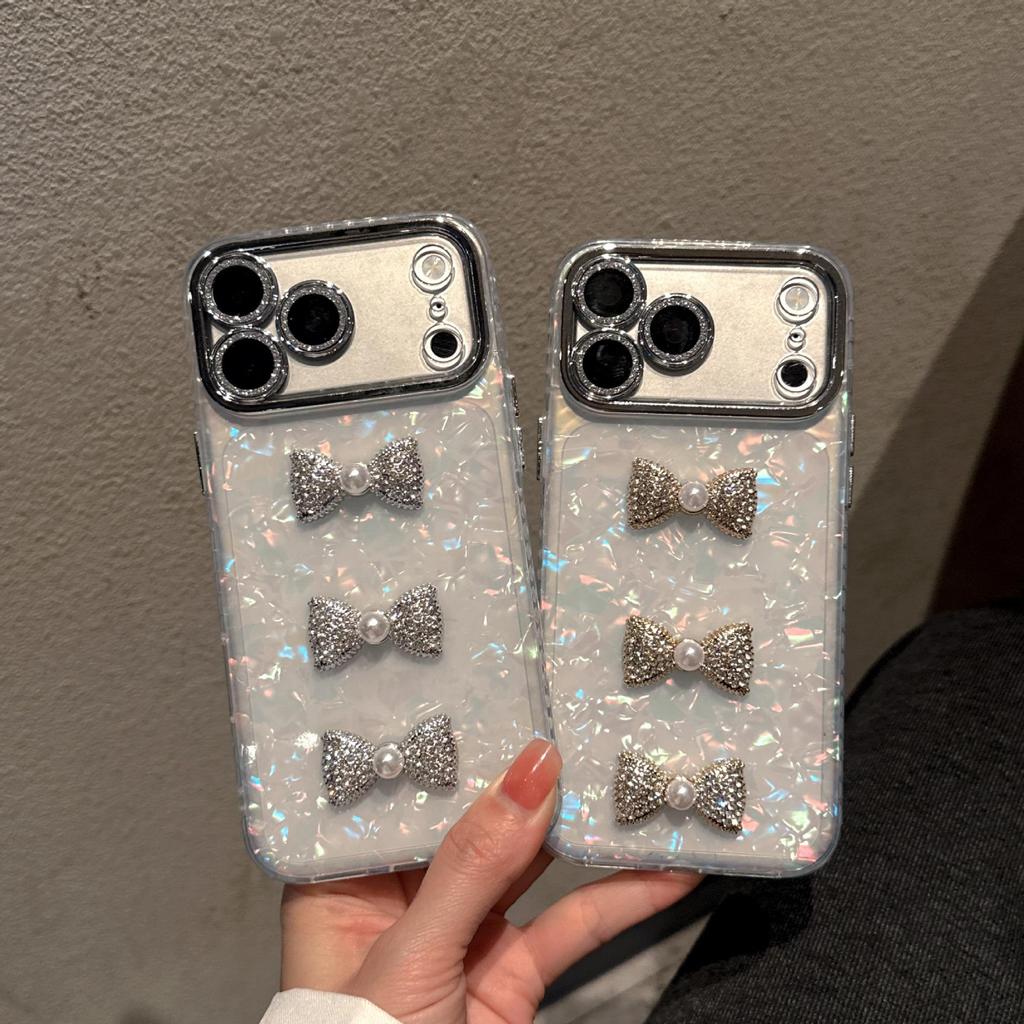 iPhone 17 Pro Max/15 Pro Micro-hole Color Shell Bow Pattern Case