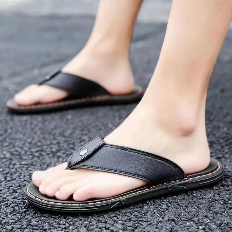 Fashion Beach Slippers for Men Shiatsu Flip Flops Shoes Leather Flat Rubber Original Summer Sale Mascullino Elegant Pvc Y2k Sandals Man