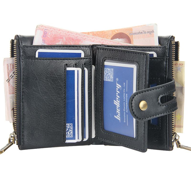 Men's Luxury PU Leather Wallet - Short Chain Design Card Holder, Classic Retro Purse ( Brand)