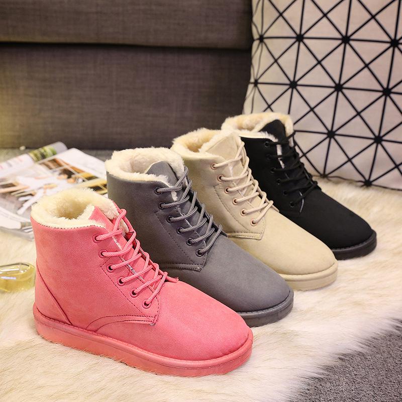 Winter Student Snow Boots Women's Short Boots Short Thermal Boots Lace-Up Women's Shoes Flat Heel Martin Cotton Boots