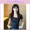 Han Style Retro Button Striped T Shirt With Embroidery For Summer Casual Wear