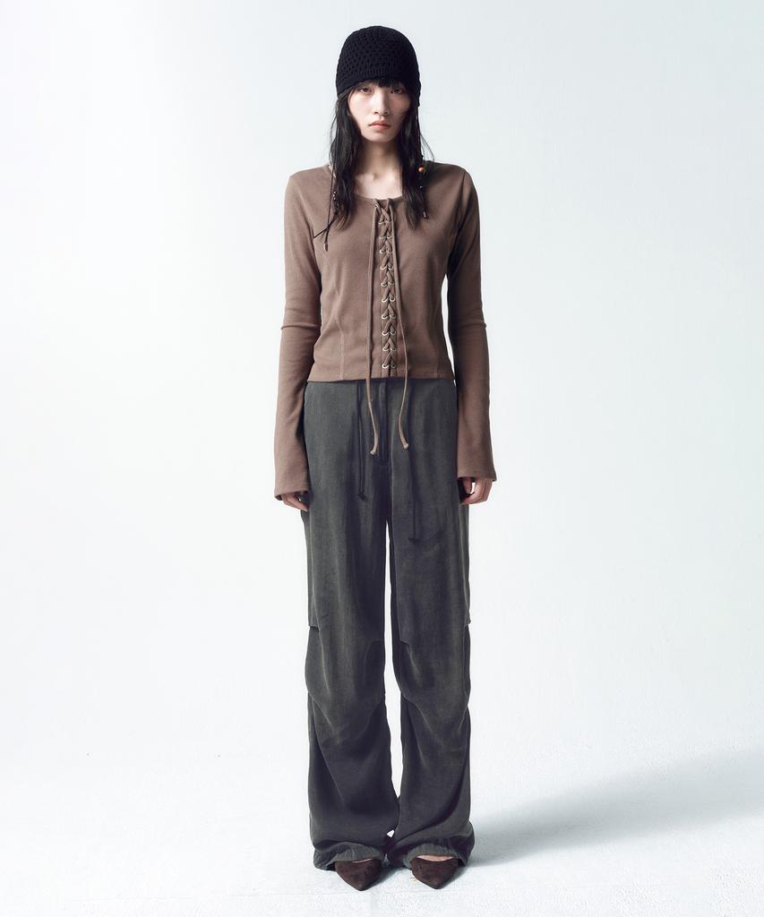 INSILENCE WOMEN Lace-Up Long Sleeve Brown